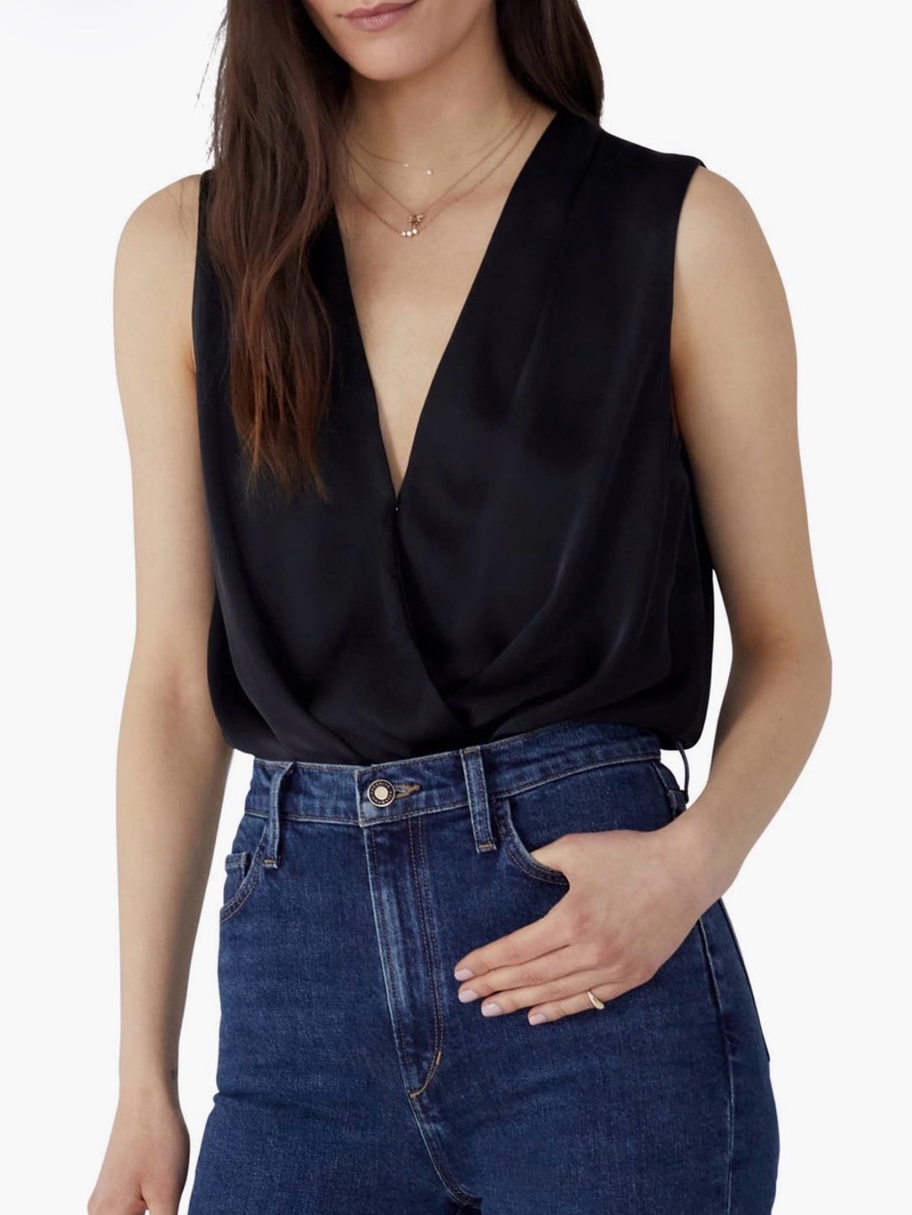 Favorite Daughter Sleeveless Date Blouse Bodysuit Black S NWT